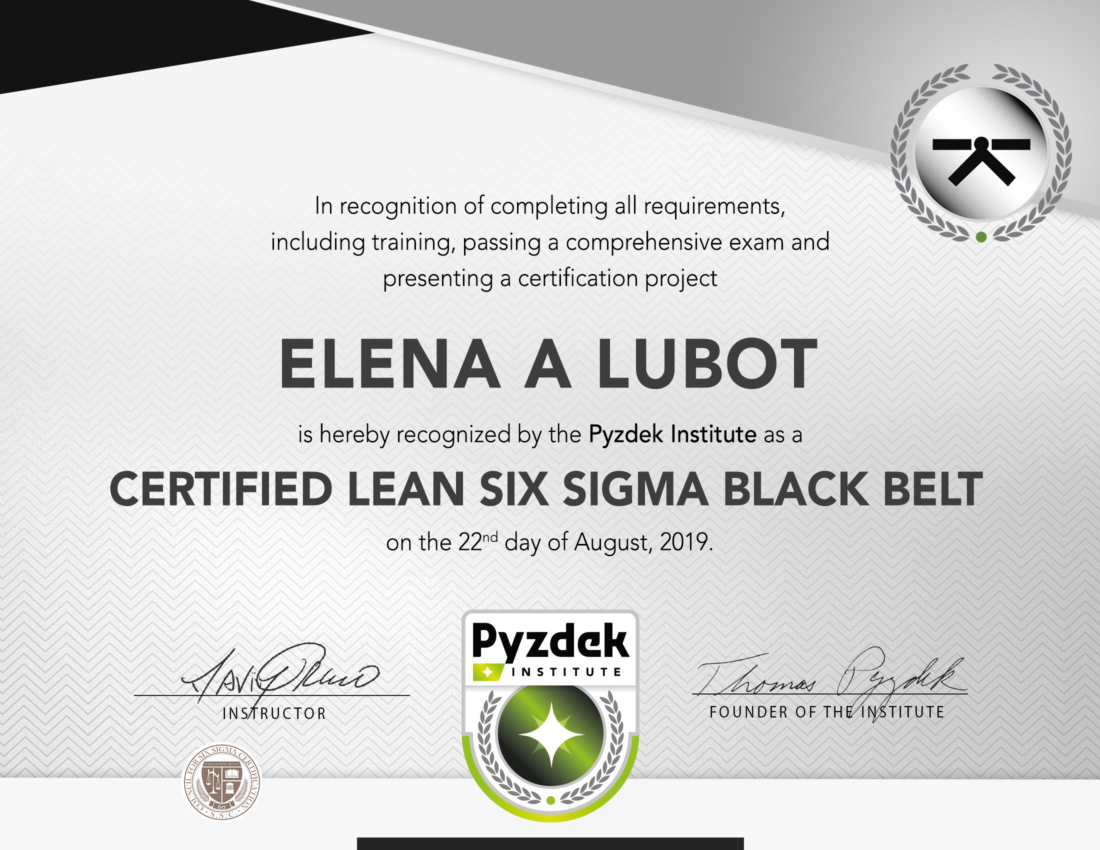 Elena Lubot Lean Six Sigma Black Belt